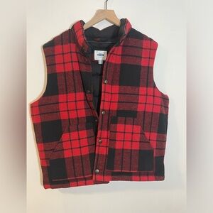 Old Navy Wool Blend Puffer Tartan Vest Men's XL Red Plaid Outdoors Lumberjack